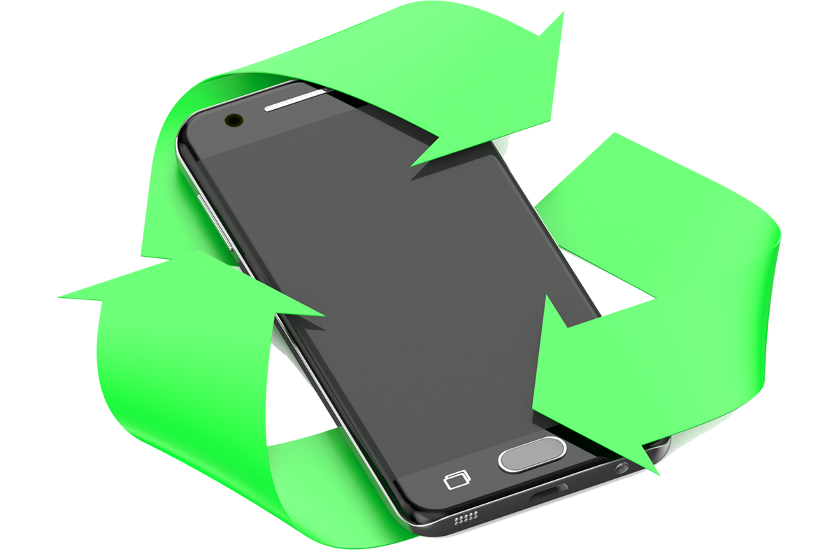 Recycle logo over a mobile phone device